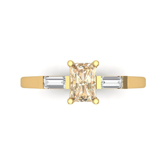 0.8 cttw Natural Morganite Three-Stone Engagement Ring - Solid Yellow Gold (VVS1, Emerald Cut,6x4mm)