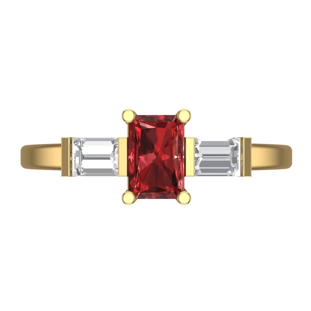 0.8 cttw Natural Garnet Three-Stone Engagement Ring - Solid Gold (Emerald Cut,6x4mm)