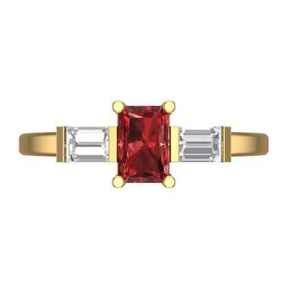 0.8 cttw Natural Garnet Three-Stone Engagement Ring - Solid Gold (Emerald Cut,6x4mm)