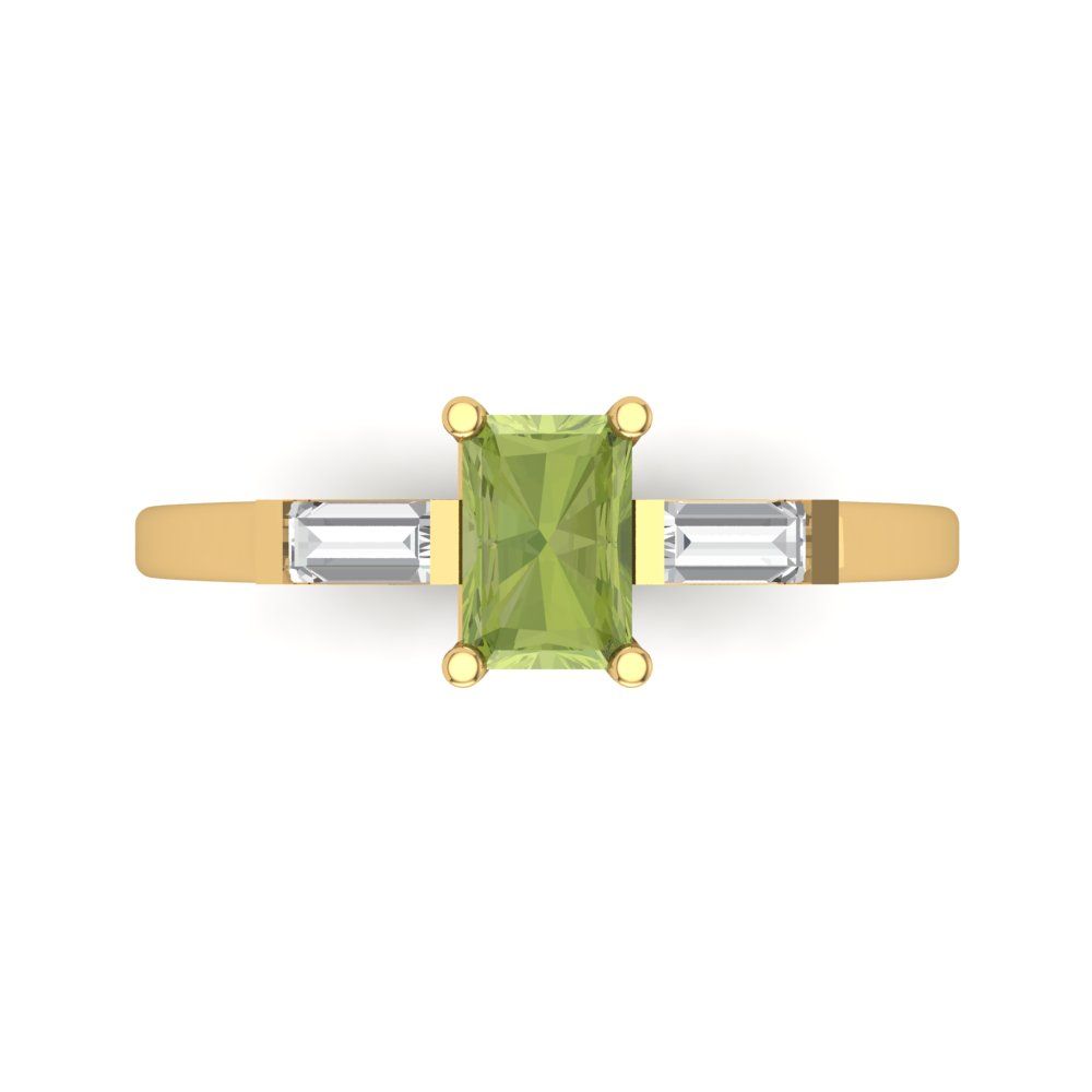 0.8 cttw Natural Peridot Three-Stone Engagement Ring - Solid Gold (Emerald Cut,6x4mm)