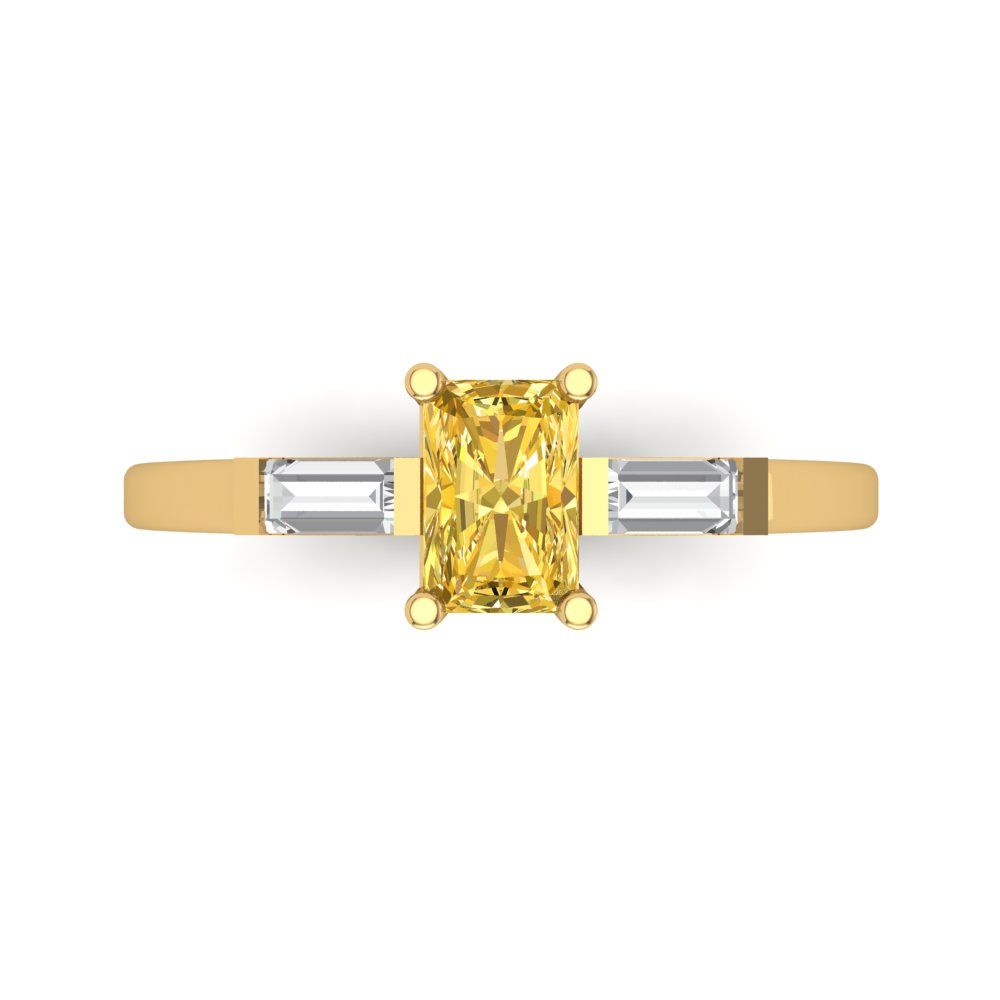 0.8 cttw Zirconia Simulated Yellow Diamond Three-Stone Engagement Ring - Solid Gold (VVS1, Emerald Cut,6x4mm)