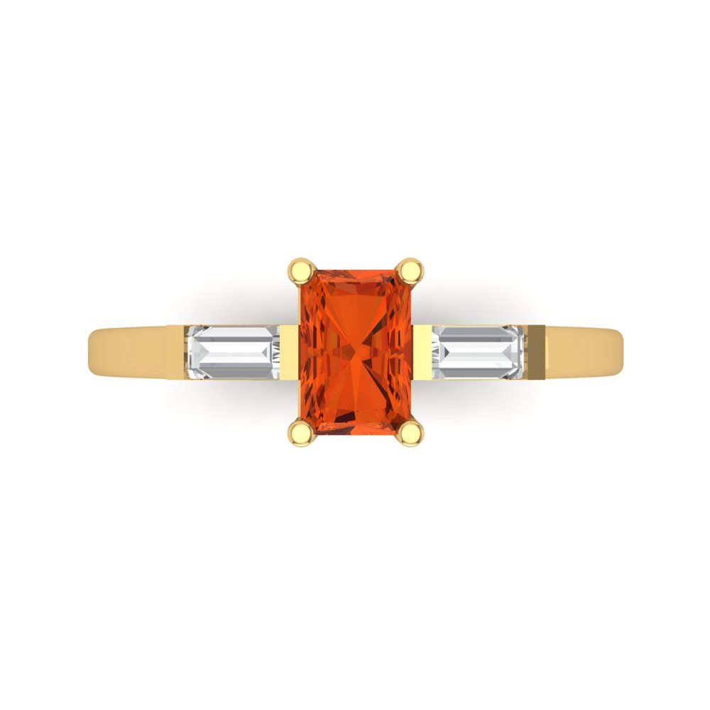 0.8 cttw Zirconia Simulated Red Diamond Three-Stone Engagement Ring - Solid Yellow Gold (VVS1, Emerald Cut,6x4mm)