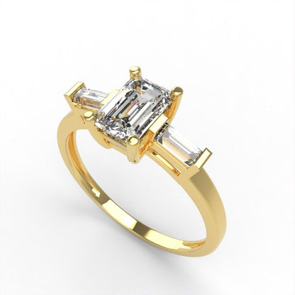 0.8 ct Brilliant Emerald Cut Natural Diamond Stone Clarity VS1-2 Color G-H Yellow Gold Three-Stone Ring
