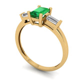 0.8 ct Brilliant Emerald Cut Simulated Emerald Stone Yellow Gold Three-Stone Ring