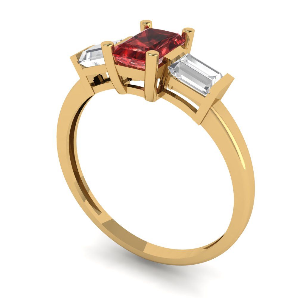 0.8 cttw Natural Garnet Three-Stone Engagement Ring - Solid Gold (Emerald Cut,6x4mm)
