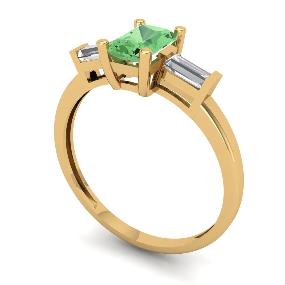 0.8 cttw Zirconia Simulated Green Diamond Three-Stone Engagement Ring - Solid Gold (VVS1, Emerald Cut,6x4mm)
