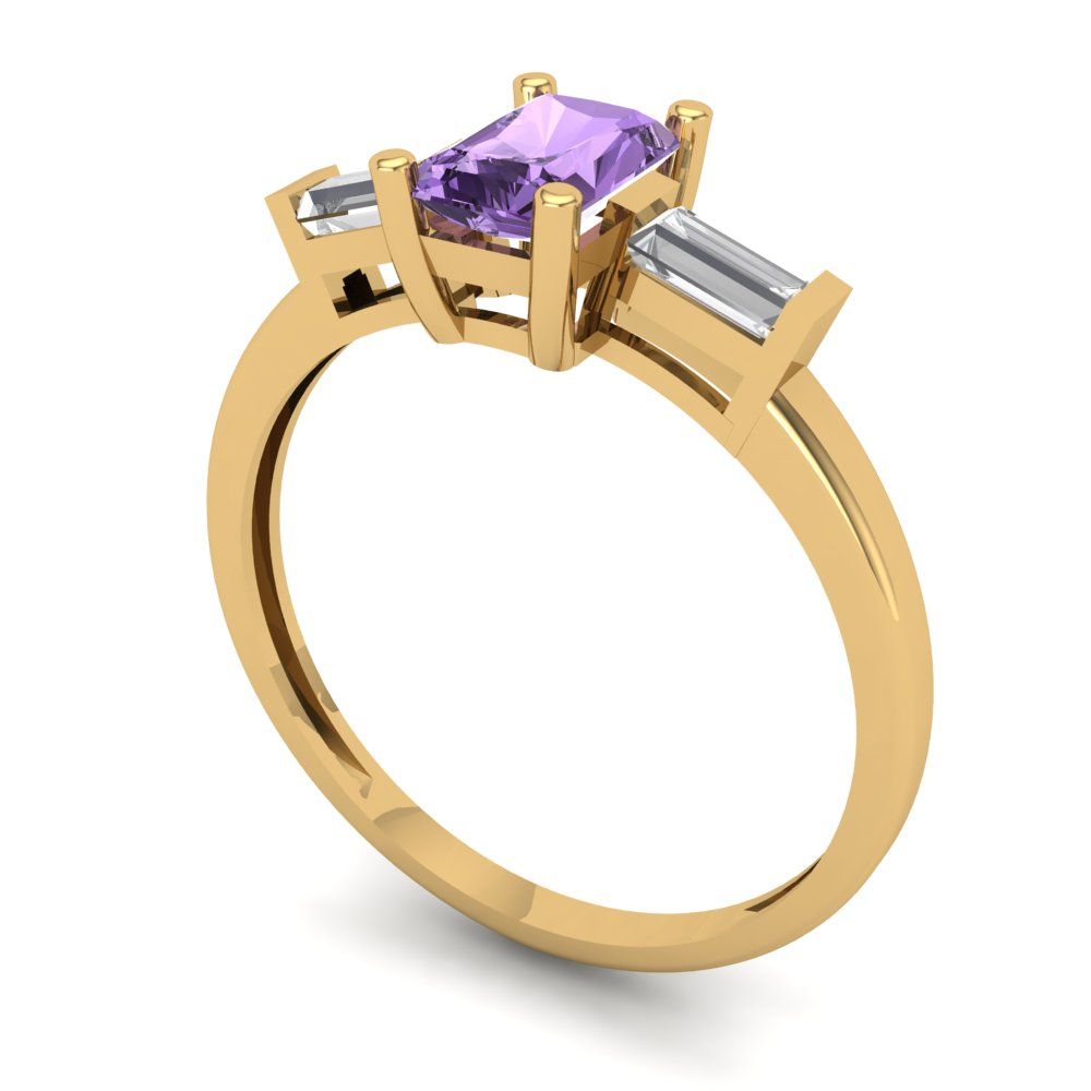 0.8 cttw Simulated Alexandrite Three-Stone Engagement Ring - Solid Gold (Emerald Cut,6x4mm)