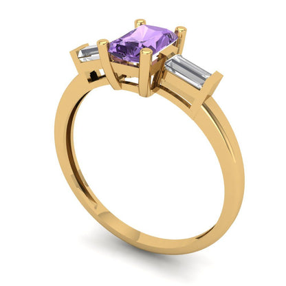 0.8 cttw Simulated Alexandrite Three-Stone Engagement Ring - Solid Gold (Emerald Cut,6x4mm)