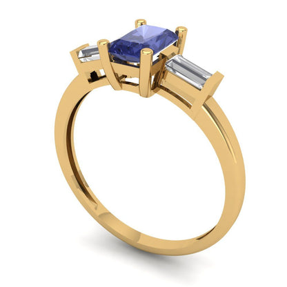 0.8 cttw Simulated Tanzanite Three-Stone Engagement Ring - Solid Gold (Emerald Cut,6x4mm)