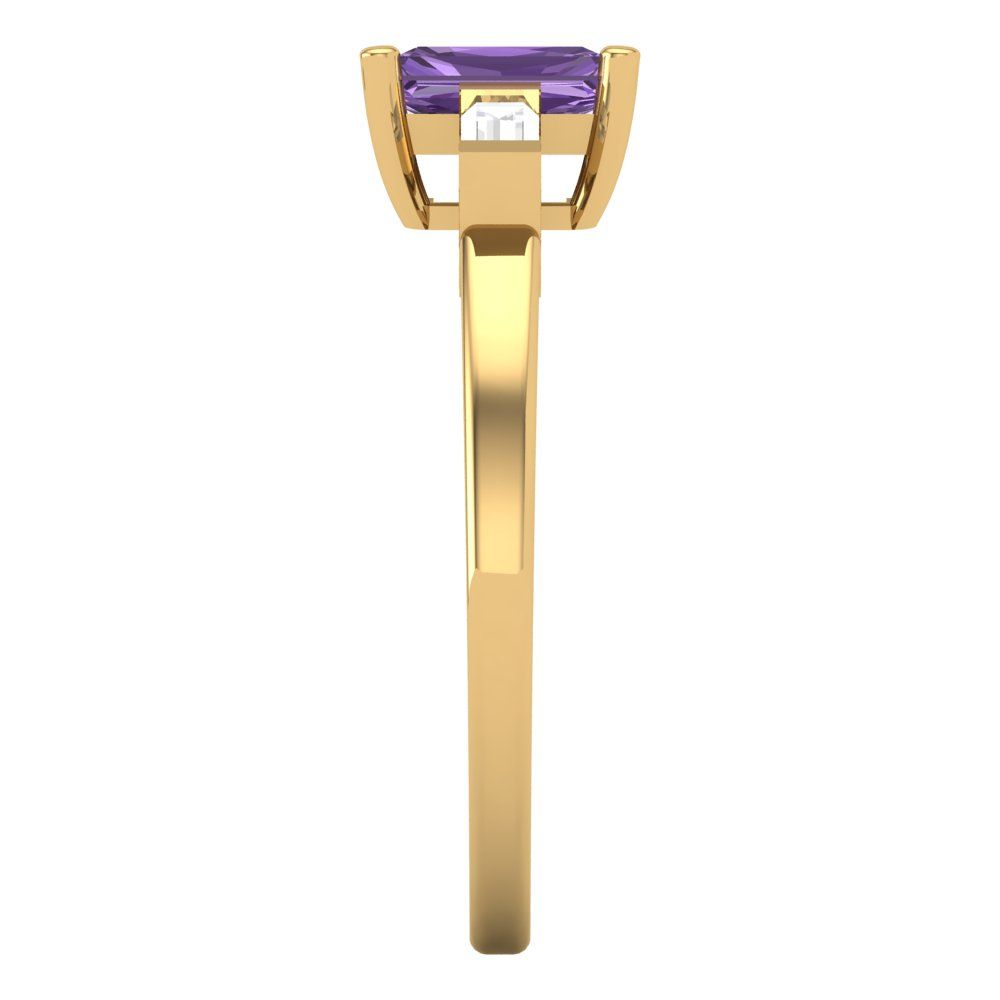 0.8 cttw Simulated Alexandrite Three-Stone Engagement Ring - Solid Gold (Emerald Cut,6x4mm)