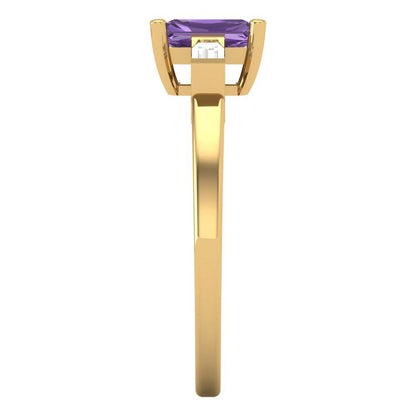 0.8 cttw Simulated Alexandrite Three-Stone Engagement Ring - Solid Gold (Emerald Cut,6x4mm)