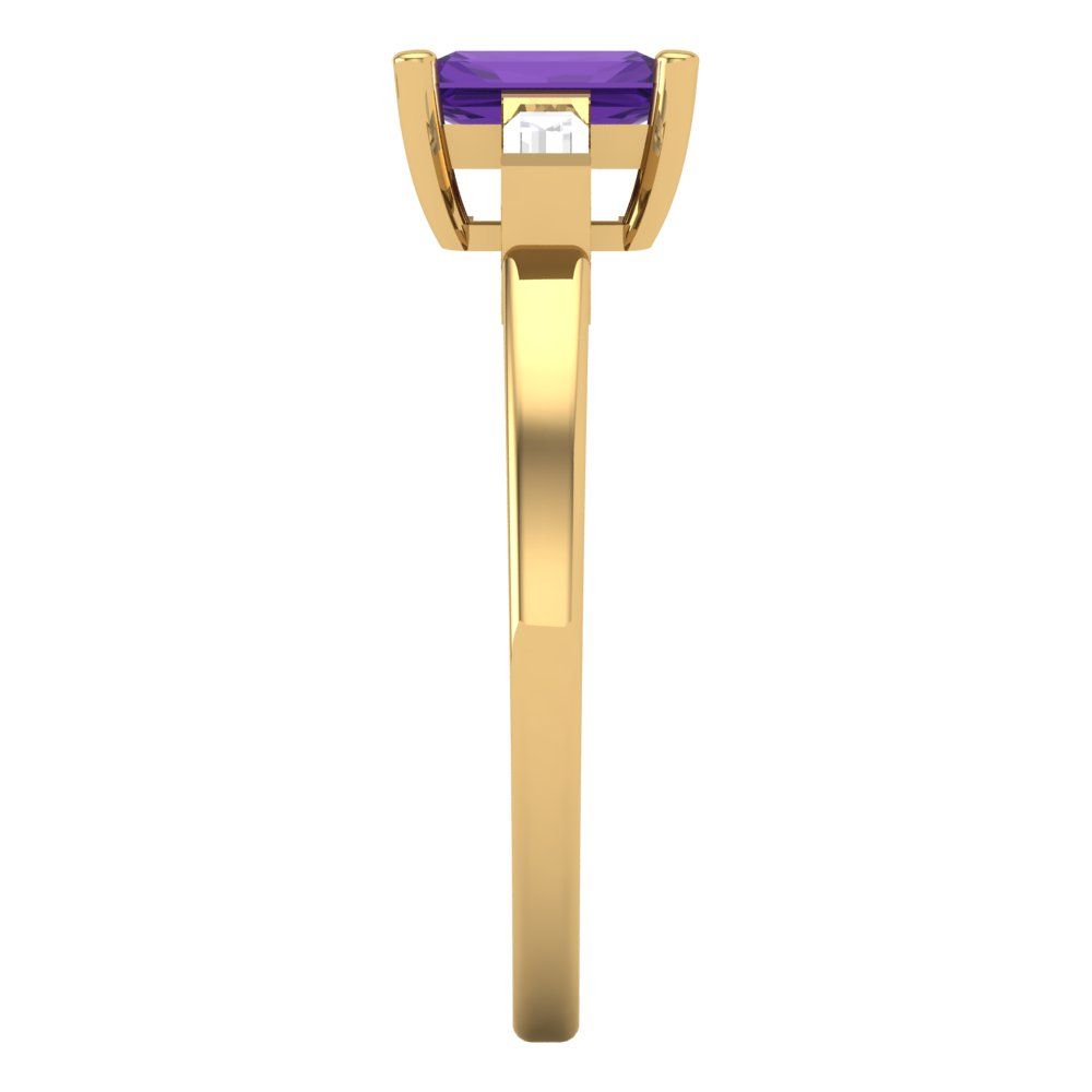 0.8 cttw Natural Amethyst Three-Stone Engagement Ring - Solid Gold (Emerald Cut,6x4mm)