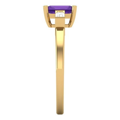 0.8 cttw Natural Amethyst Three-Stone Engagement Ring - Solid Gold (Emerald Cut,6x4mm)