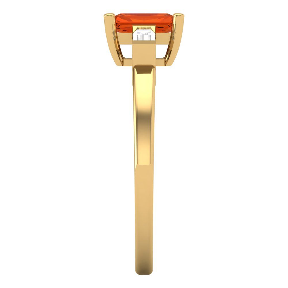 0.8 cttw Zirconia Simulated Red Diamond Three-Stone Engagement Ring - Solid Yellow Gold (VVS1, Emerald Cut,6x4mm)