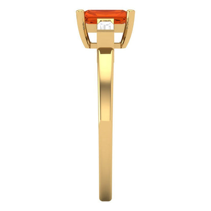 0.8 cttw Zirconia Simulated Red Diamond Three-Stone Engagement Ring - Solid Yellow Gold (VVS1, Emerald Cut,6x4mm)