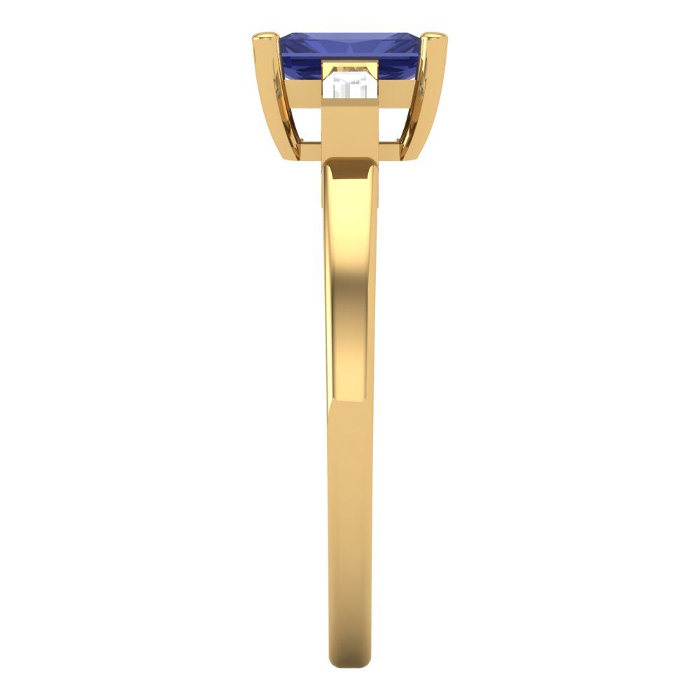 0.8 cttw Simulated Tanzanite Three-Stone Engagement Ring - Solid Gold (Emerald Cut,6x4mm)