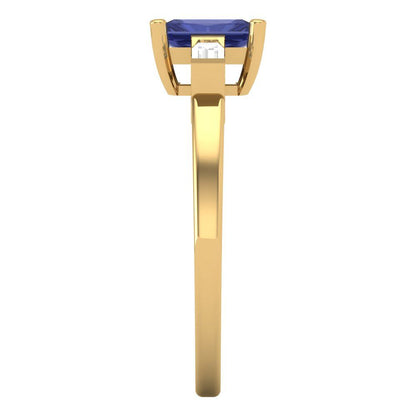 0.8 cttw Simulated Tanzanite Three-Stone Engagement Ring - Solid Gold (Emerald Cut,6x4mm)