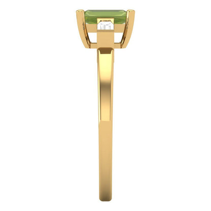 0.8 cttw Natural Peridot Three-Stone Engagement Ring - Solid Gold (Emerald Cut,6x4mm)