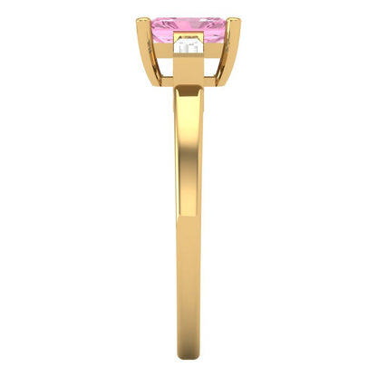 0.8 cttw Zirconia Simulated Pink Diamond Three-Stone Engagement Ring - Solid Gold (VVS1, Emerald Cut,6x4mm)