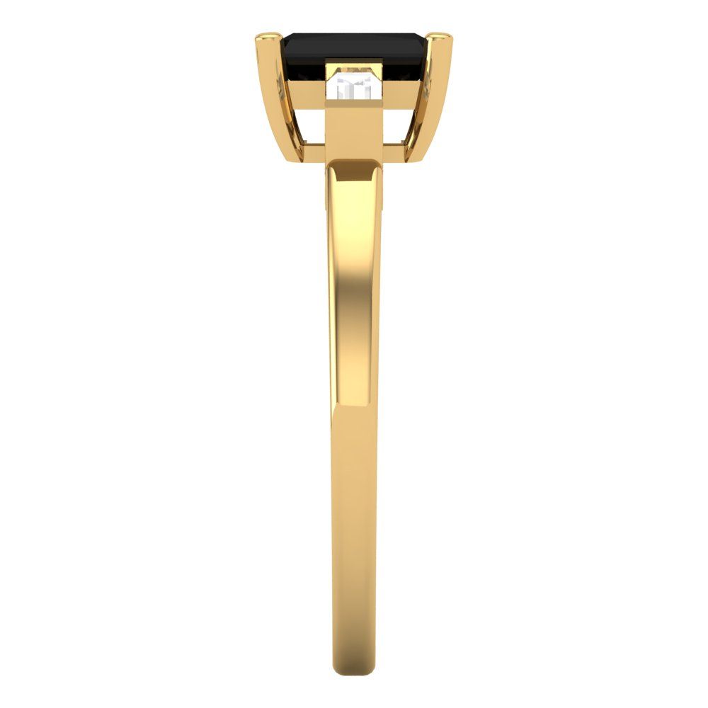 0.8 cttw Natural Onyx Three-Stone Engagement Ring - Solid Yellow Gold (VVS1, Emerald Cut,6x4mm)
