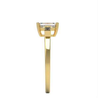0.8 ct Brilliant Emerald Cut Natural Diamond Stone Clarity VS1-2 Color G-H Yellow Gold Three-Stone Ring