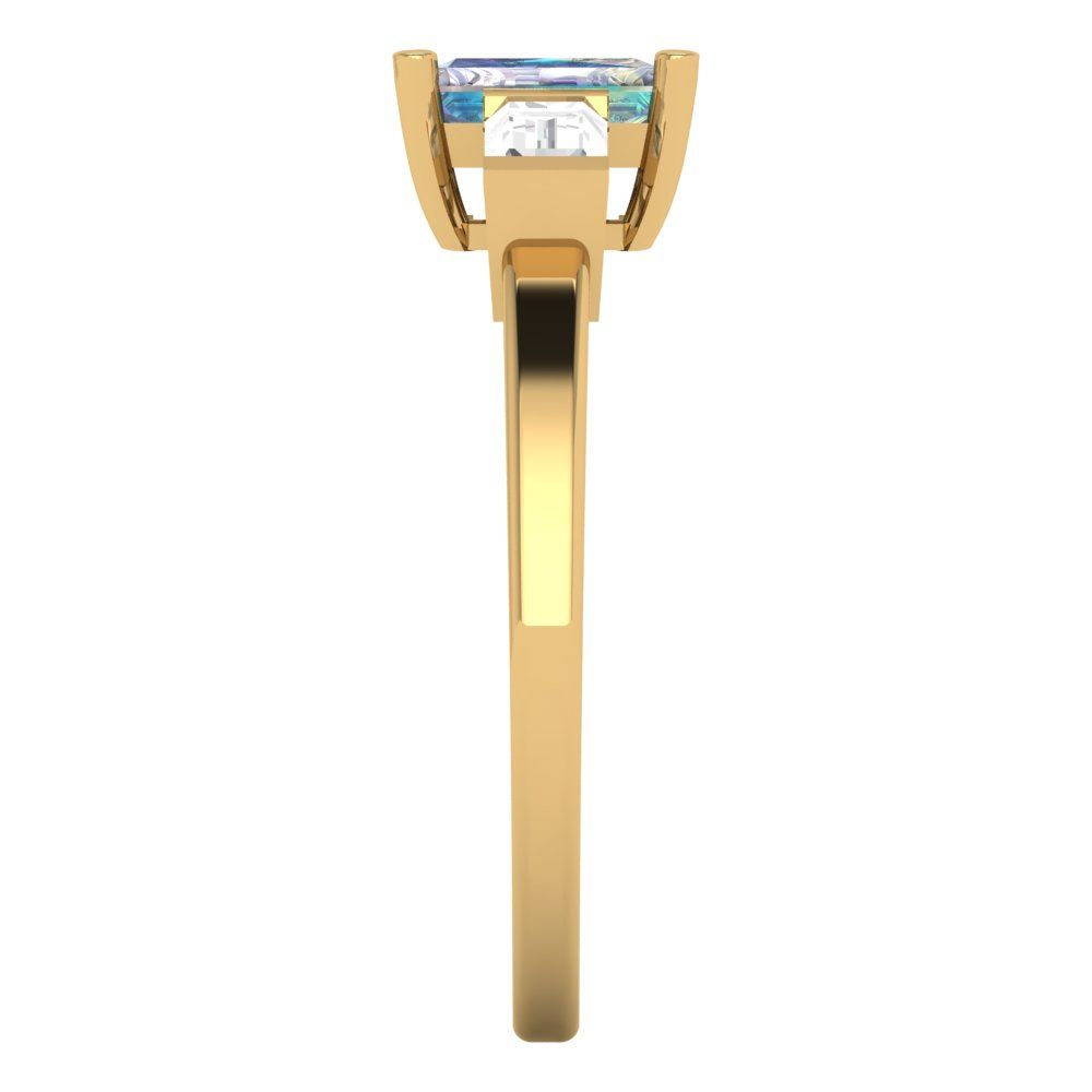 0.8 cttw Blue Moissanite Three-Stone Engagement Ring - Solid Gold (Emerald Cut,6x4mm)