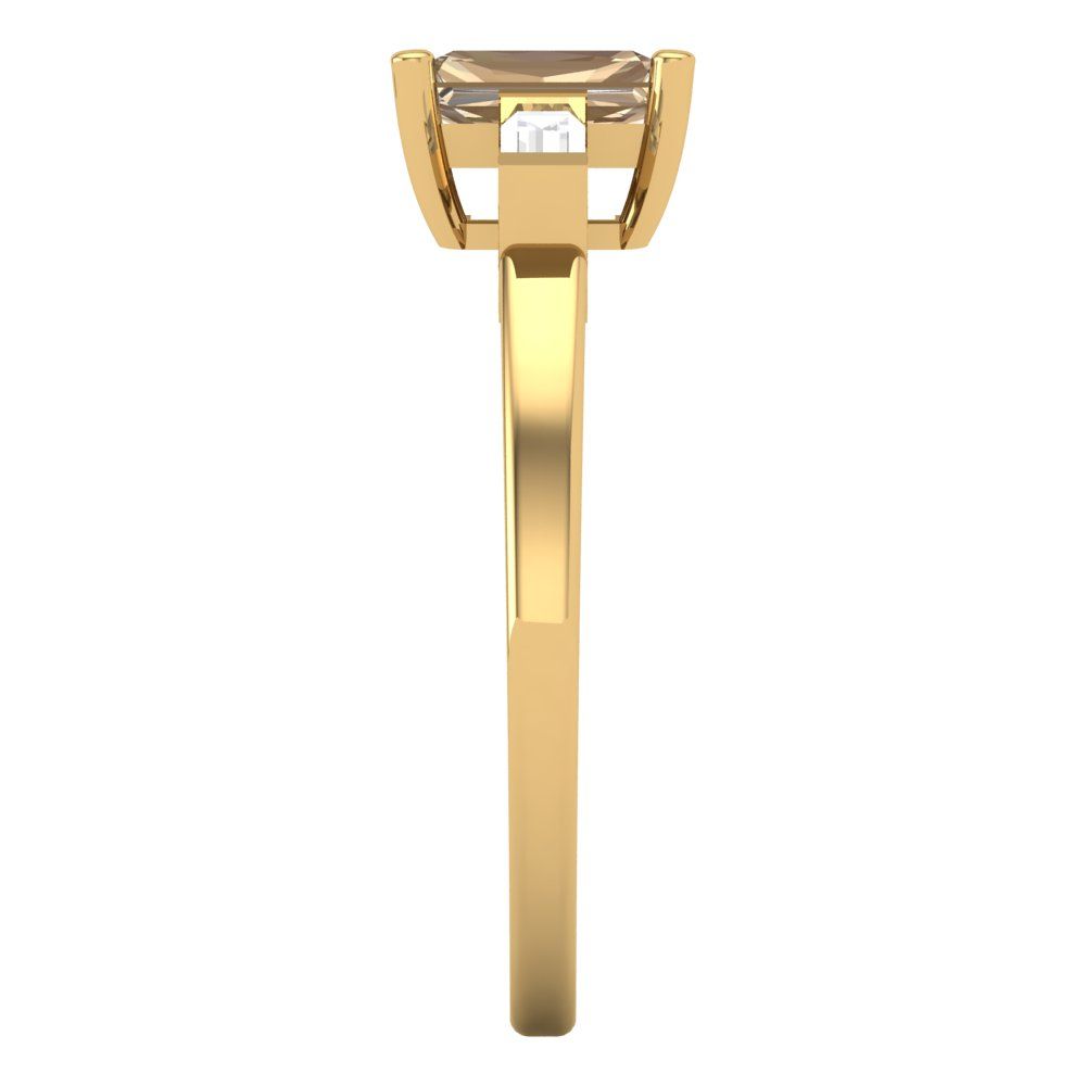 0.8 cttw Yellow Moissanite Three-Stone Engagement Ring - Solid Yellow Gold (VVS1, Emerald Cut,6x4mm)