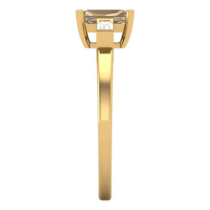 0.8 cttw Yellow Moissanite Three-Stone Engagement Ring - Solid Yellow Gold (VVS1, Emerald Cut,6x4mm)
