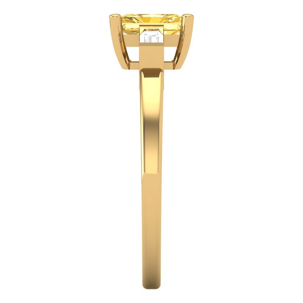 0.8 cttw Natural Citrine Three-Stone Engagement Ring - Solid Gold (Emerald Cut,6x4mm)