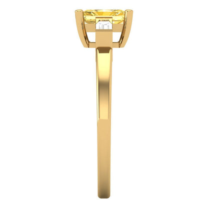 0.8 cttw Natural Citrine Three-Stone Engagement Ring - Solid Gold (Emerald Cut,6x4mm)