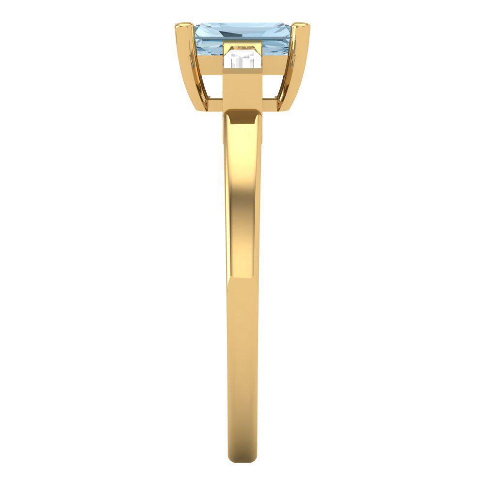0.8 cttw Natural Aquamarine Three-Stone Engagement Ring - Solid Yellow Gold (VVS1, Emerald Cut,6x4mm)