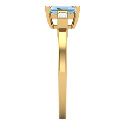 0.8 cttw Natural Aquamarine Three-Stone Engagement Ring - Solid Yellow Gold (VVS1, Emerald Cut,6x4mm)