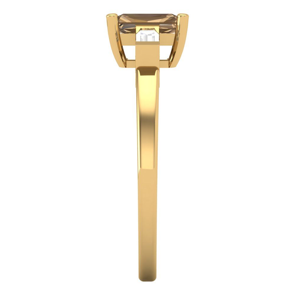 0.8 cttw Zirconia Simulated Champagne Diamond Three-Stone Engagement Ring - Solid Gold (VVS1, Emerald Cut,6x4mm)