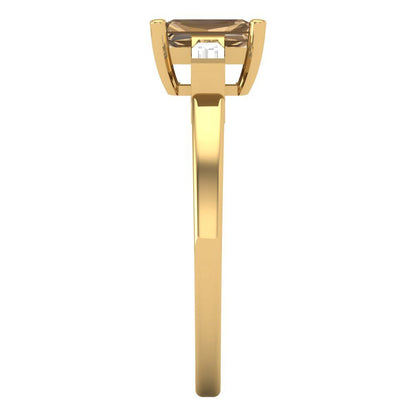 0.8 cttw Zirconia Simulated Champagne Diamond Three-Stone Engagement Ring - Solid Gold (VVS1, Emerald Cut,6x4mm)