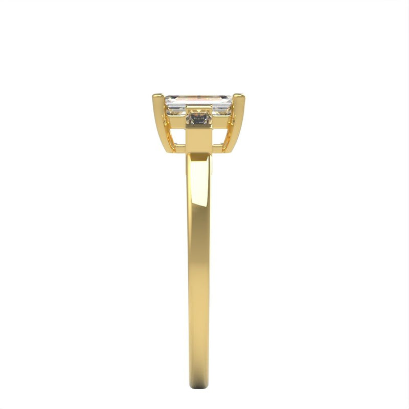 0.8 ct Brilliant Emerald Cut Natural Diamond Stone Clarity SI1-2 Color G-H Yellow Gold Three-Stone Ring