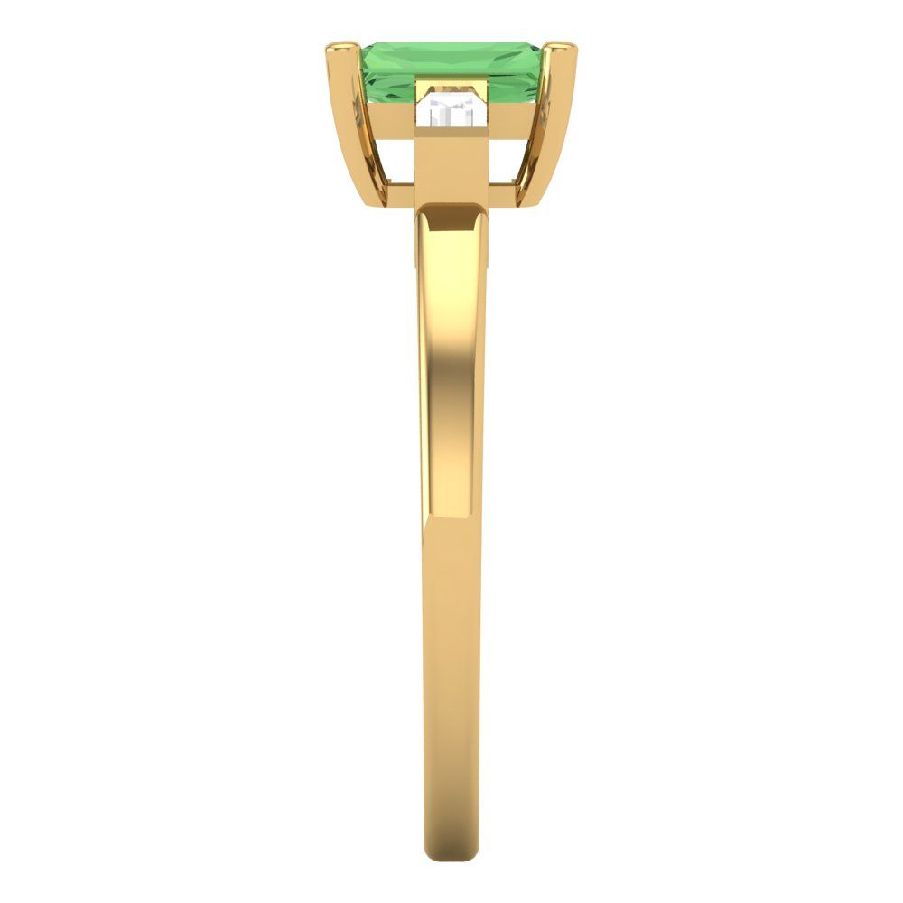 0.8 cttw Zirconia Simulated Green Diamond Three-Stone Engagement Ring - Solid Gold (VVS1, Emerald Cut,6x4mm)