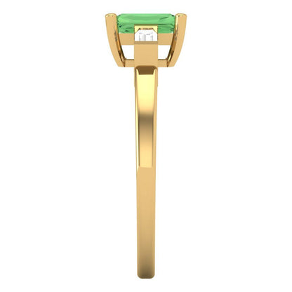 0.8 cttw Zirconia Simulated Green Diamond Three-Stone Engagement Ring - Solid Gold (VVS1, Emerald Cut,6x4mm)