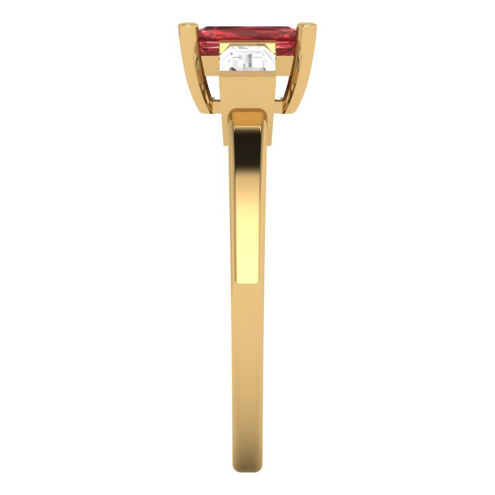 0.8 cttw Natural Garnet Three-Stone Engagement Ring - Solid Gold (Emerald Cut,6x4mm)