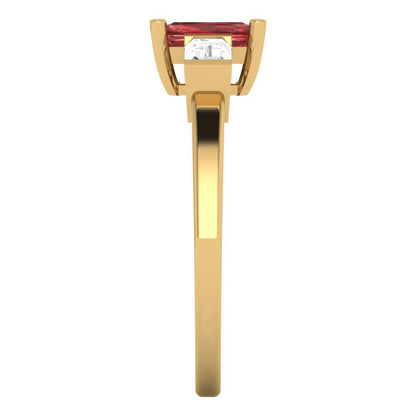 0.8 cttw Natural Garnet Three-Stone Engagement Ring - Solid Gold (Emerald Cut,6x4mm)