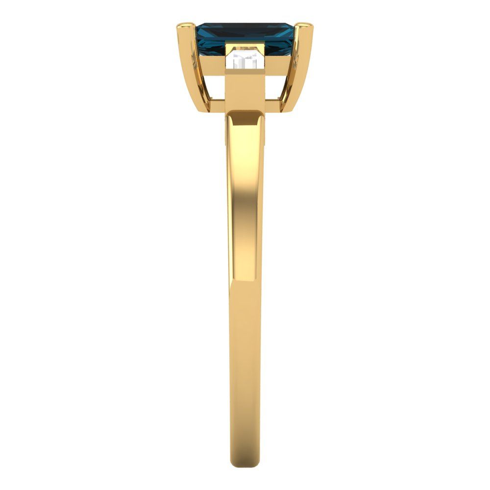 0.8 cttw Natural London Blue Topaz Three-Stone Engagement Ring - Solid Gold (Emerald Cut,6x4mm)