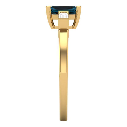 0.8 cttw Natural London Blue Topaz Three-Stone Engagement Ring - Solid Gold (Emerald Cut,6x4mm)