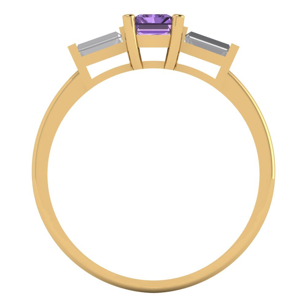 0.8 cttw Simulated Alexandrite Three-Stone Engagement Ring - Solid Gold (Emerald Cut,6x4mm)