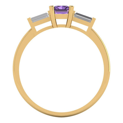 0.8 cttw Simulated Alexandrite Three-Stone Engagement Ring - Solid Gold (Emerald Cut,6x4mm)