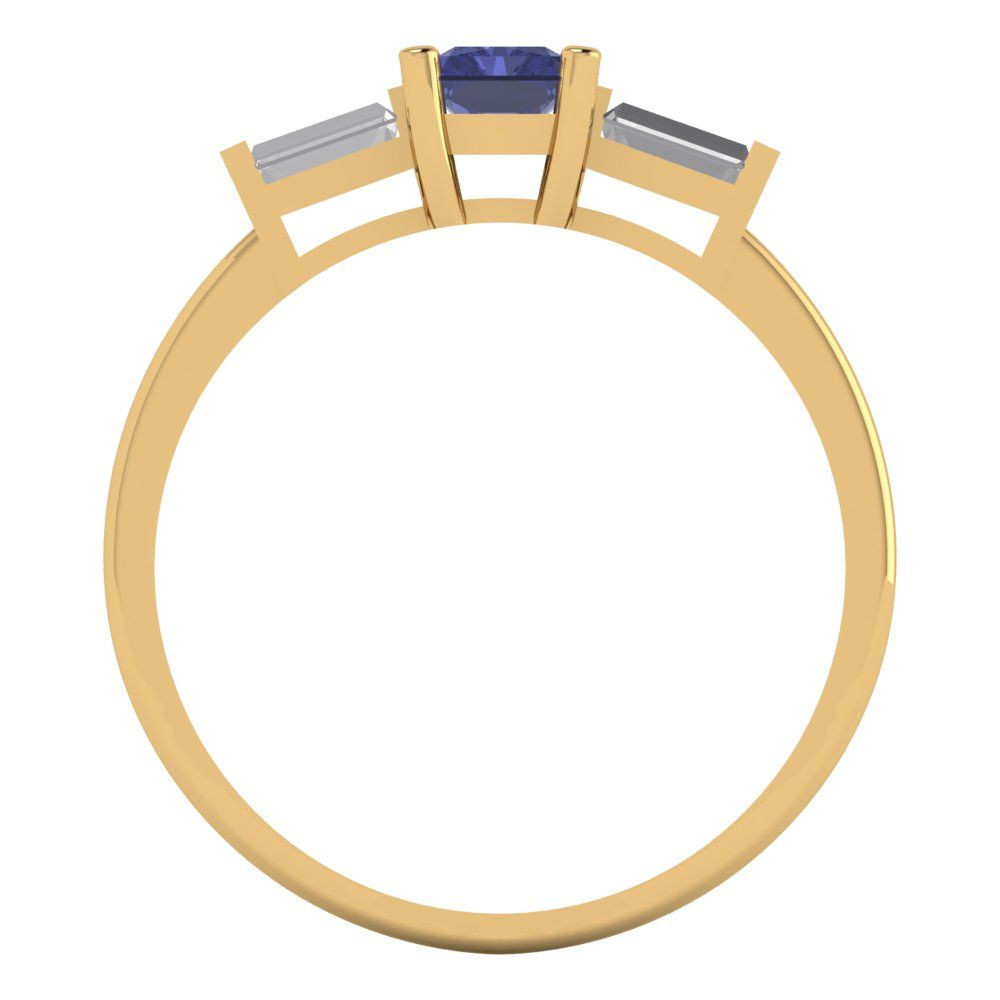 0.8 cttw Simulated Tanzanite Three-Stone Engagement Ring - Solid Gold (Emerald Cut,6x4mm)
