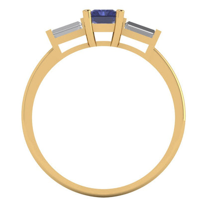 0.8 cttw Simulated Tanzanite Three-Stone Engagement Ring - Solid Gold (Emerald Cut,6x4mm)