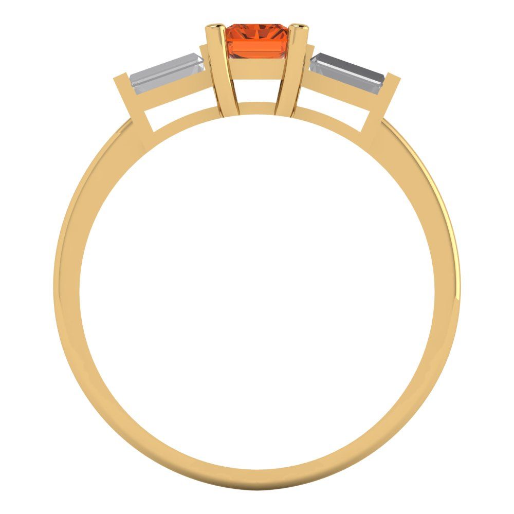 0.8 cttw Zirconia Simulated Red Diamond Three-Stone Engagement Ring - Solid Yellow Gold (VVS1, Emerald Cut,6x4mm)