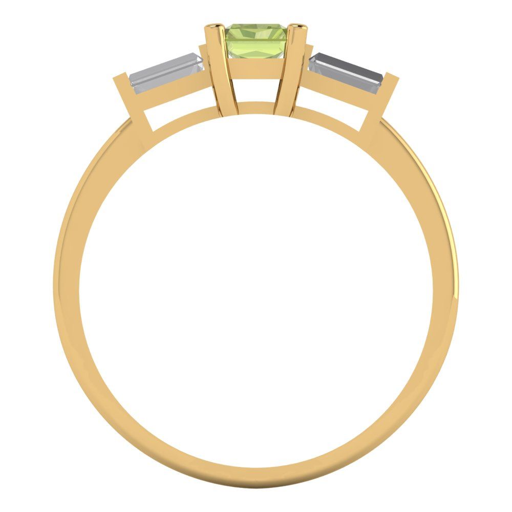 0.8 cttw Natural Peridot Three-Stone Engagement Ring - Solid Gold (Emerald Cut,6x4mm)