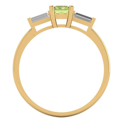 0.8 cttw Natural Peridot Three-Stone Engagement Ring - Solid Gold (Emerald Cut,6x4mm)