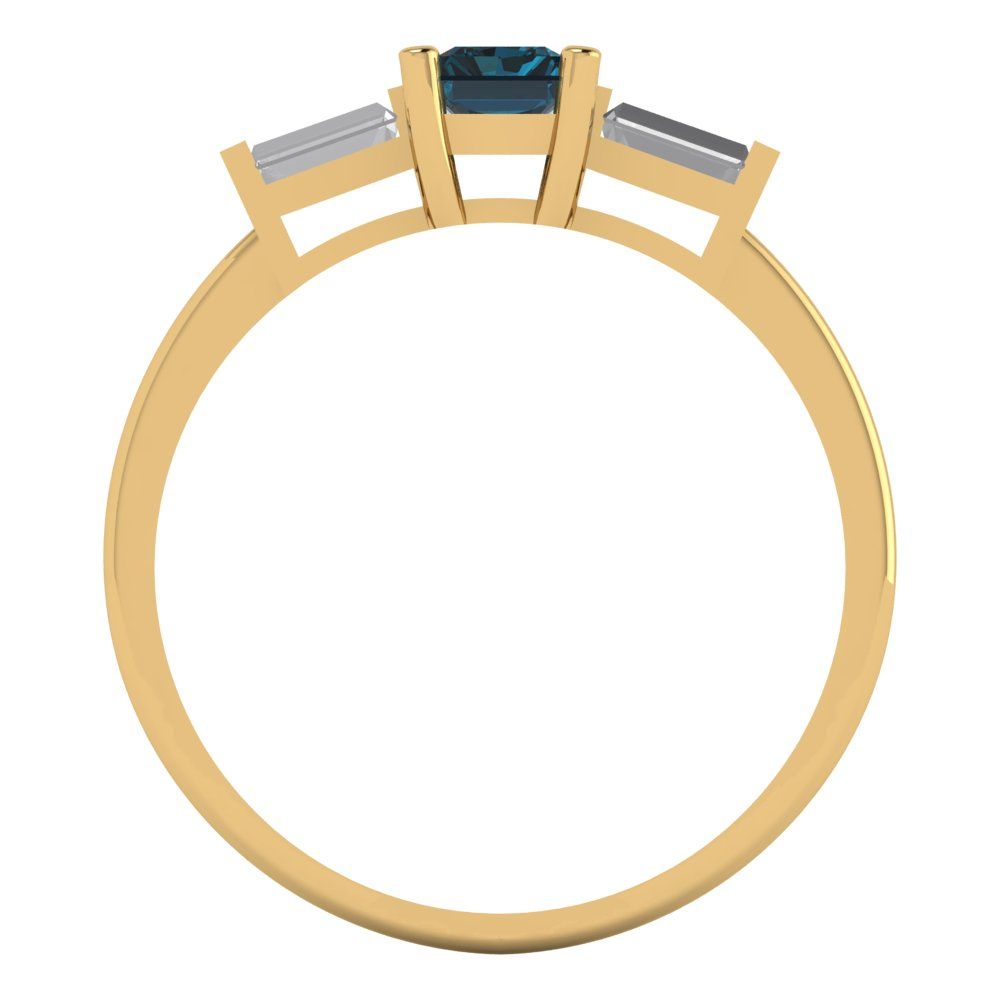 0.8 cttw Natural London Blue Topaz Three-Stone Engagement Ring - Solid Gold (Emerald Cut,6x4mm)