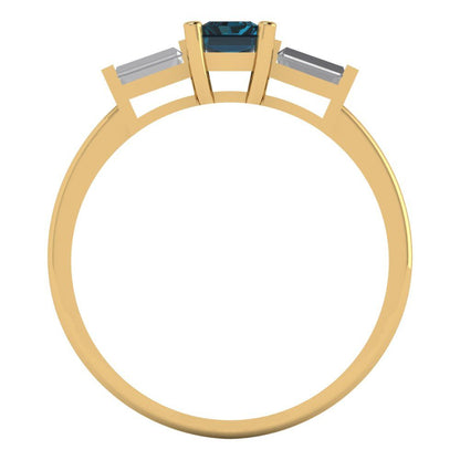 0.8 cttw Natural London Blue Topaz Three-Stone Engagement Ring - Solid Gold (Emerald Cut,6x4mm)